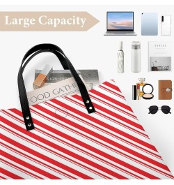 Women Christmas Red Stripes Candy Cane Art Tote Satchel Soft Leather Hobo Handbags, Large Volume Shoulder Tote Bags for Trave...