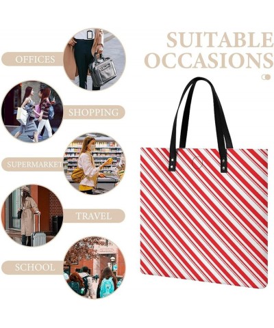 Women Christmas Red Stripes Candy Cane Art Tote Satchel Soft Leather Hobo Handbags, Large Volume Shoulder Tote Bags for Trave...