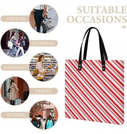 Women Christmas Red Stripes Candy Cane Art Tote Satchel Soft Leather Hobo Handbags, Large Volume Shoulder Tote Bags for Trave...