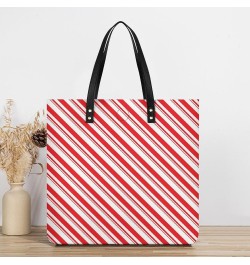 Women Christmas Red Stripes Candy Cane Art Tote Satchel Soft Leather Hobo Handbags, Large Volume Shoulder Tote Bags for Trave...