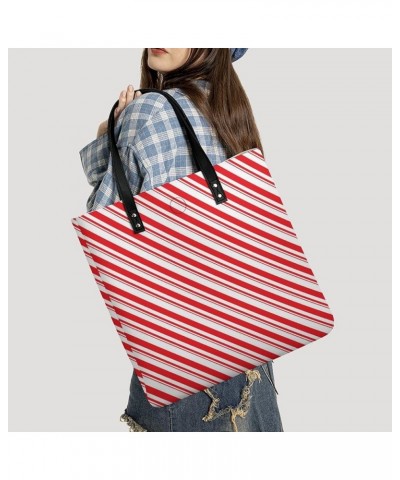 Women Christmas Red Stripes Candy Cane Art Tote Satchel Soft Leather Hobo Handbags, Large Volume Shoulder Tote Bags for Trave...