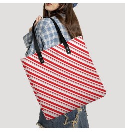 Women Christmas Red Stripes Candy Cane Art Tote Satchel Soft Leather Hobo Handbags, Large Volume Shoulder Tote Bags for Trave...