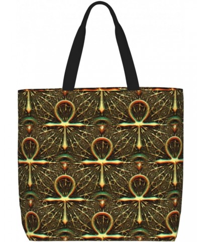 Women'S Soft Tote Shoulder Bag Ankh-Egyptian-Symbol Foldable Travel Purse With Zipper Closure $15.36 Totes