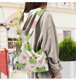 Women Boho Handbag Frog Pink Heart Underarm Bag Tote Bag Shoulder Bag Crossbody Bag Fluffy Cell Phone Purse Patriot Lady Trav...