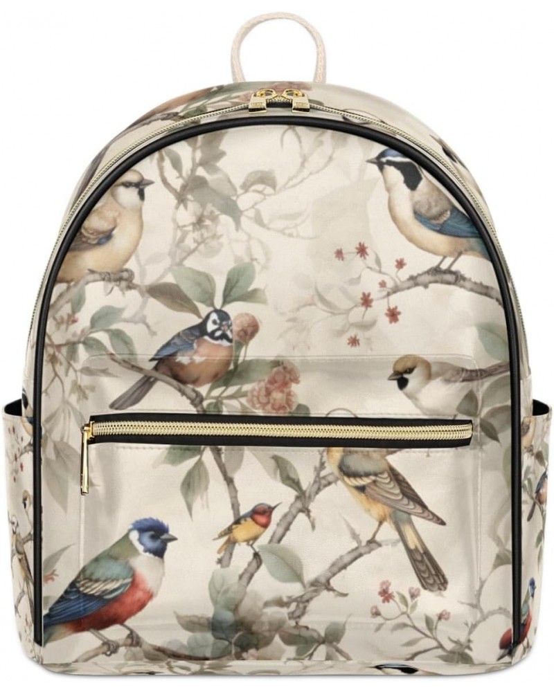 Vintage Bird Printed Backpack Purse for Women PU Leather Lightweight Ladies Shoulder Fashion Satchel Bags Travel Casual Daypa...