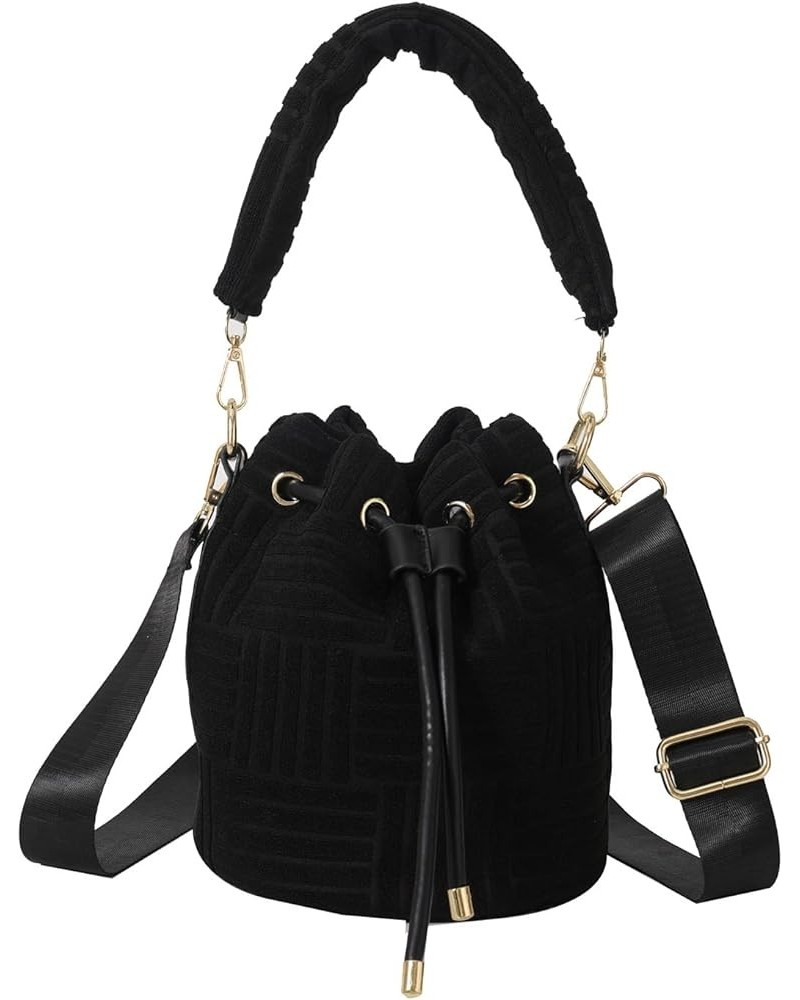 Bucket Bags for Women, Mini Drawstring Purse Faux Fur Bucket Handbags Hobo Crossbody Bag Black $13.25 Hobo Bags