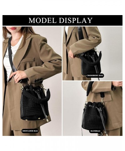 Bucket Bags for Women, Mini Drawstring Purse Faux Fur Bucket Handbags Hobo Crossbody Bag Black $13.25 Hobo Bags