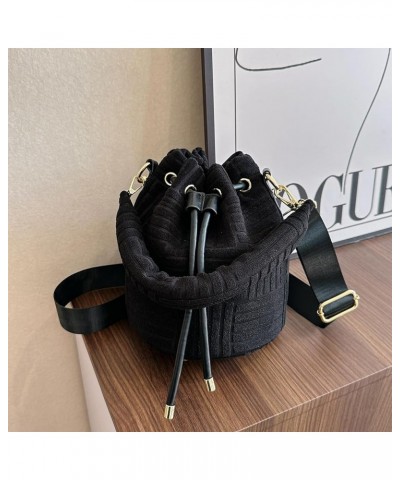 Bucket Bags for Women, Mini Drawstring Purse Faux Fur Bucket Handbags Hobo Crossbody Bag Black $13.25 Hobo Bags