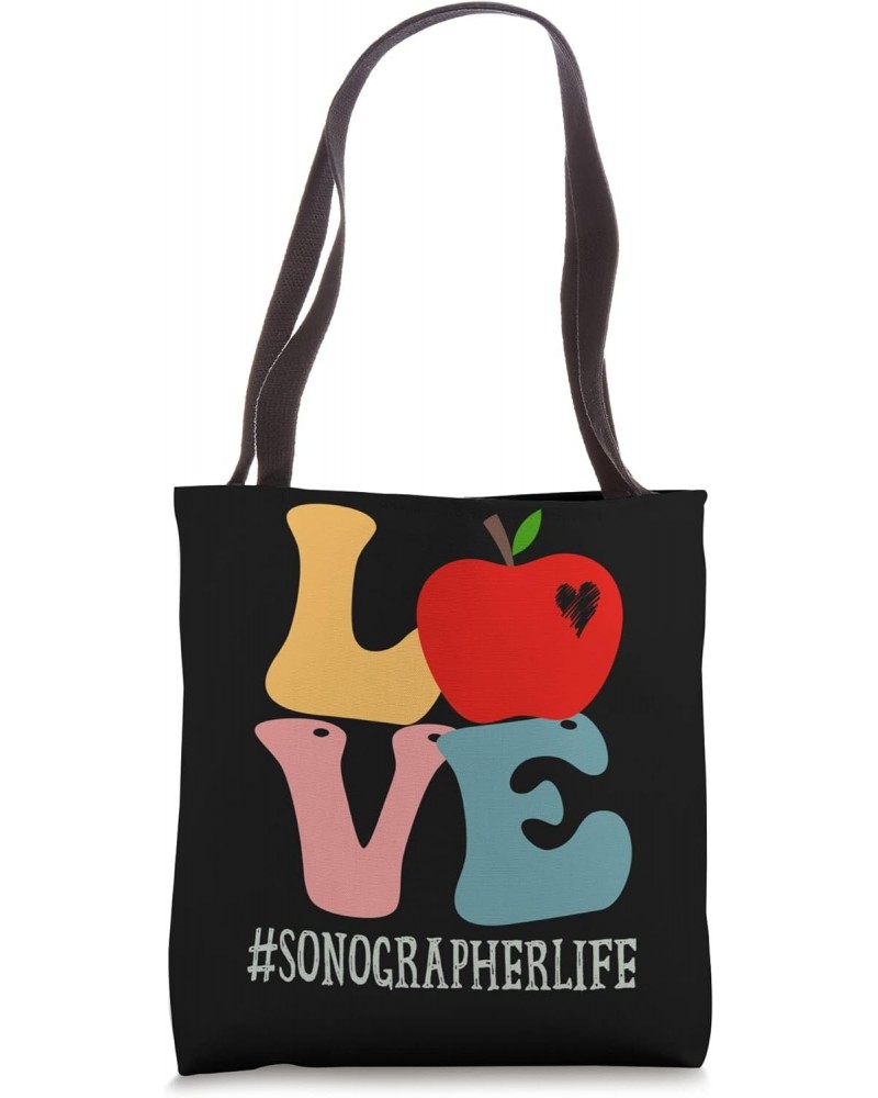 Sonographer Love Apple Groovy Retro Cute Back To School Tote Bag $17.10 Totes