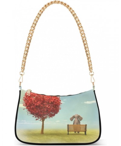 Shoulder Bags for Women Elephant and Heart Shaped Tree Hobo Tote Handbag Small Clutch Purse with Zipper Closure $12.40 Should...