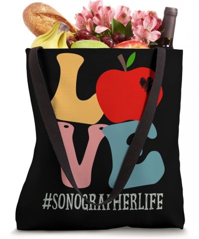 Sonographer Love Apple Groovy Retro Cute Back To School Tote Bag $17.10 Totes