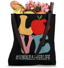 Sonographer Love Apple Groovy Retro Cute Back To School Tote Bag $17.10 Totes