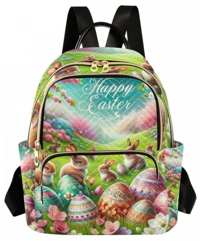 Owl Couple Heart Shape Cloud Women Backpack Purse Quilted Anti Theft Travel Backpack Happy Easter Eggs Bunnies Spring Blossom...