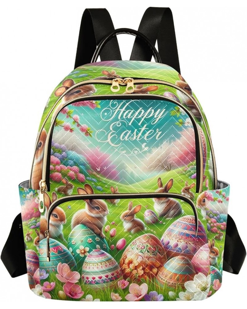 Owl Couple Heart Shape Cloud Women Backpack Purse Quilted Anti Theft Travel Backpack Happy Easter Eggs Bunnies Spring Blossom...