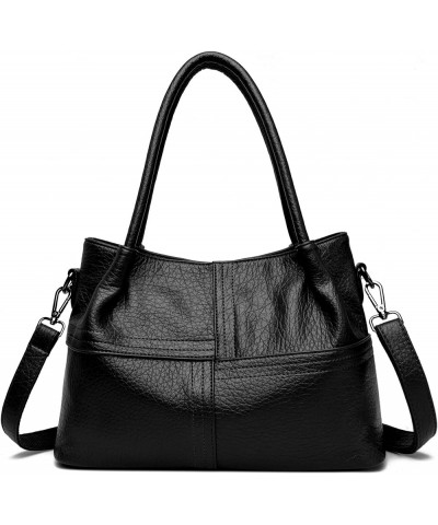 Women's Handbags Large Capacity PU Leather Tote Bag Top Handle Satchel Handbags 3916 Black $27.72 Totes