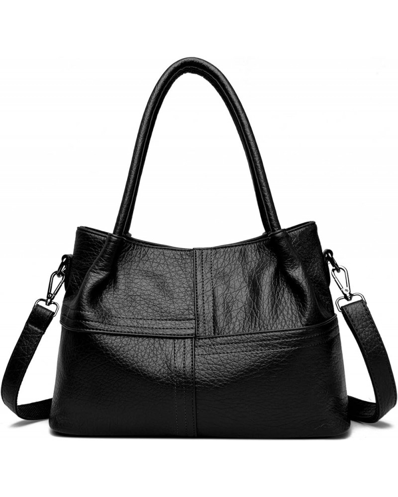 Women's Handbags Large Capacity PU Leather Tote Bag Top Handle Satchel Handbags 3916 Black $27.72 Totes