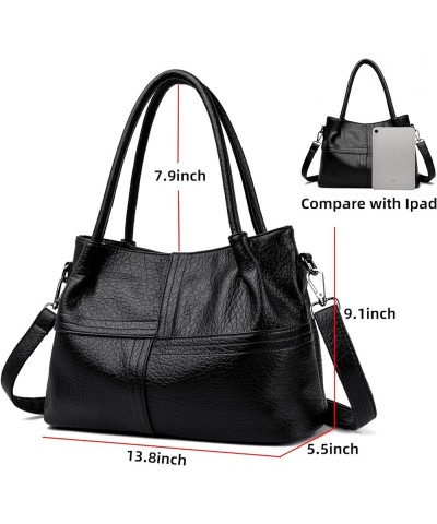 Women's Handbags Large Capacity PU Leather Tote Bag Top Handle Satchel Handbags 3916 Black $27.72 Totes