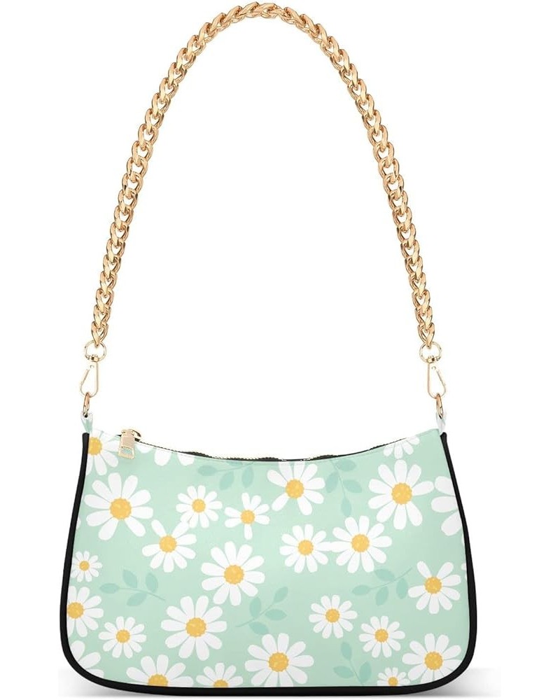 Cross Body Bag Geometric Pattern with Hearts Tote Bag Chain Bag Shoulder Bag Handbag Purse for Women Daisy Flower Field on Mi...