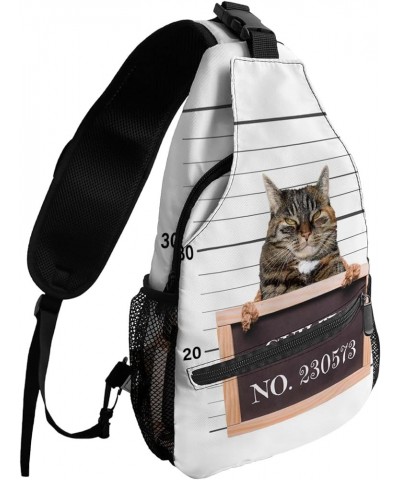 Sling Bag Crossbody Bag for Women Men Guilty Animal Crime Cat with Nunber Board No.230573 Waterproof Hiking Backpack Lightwei...