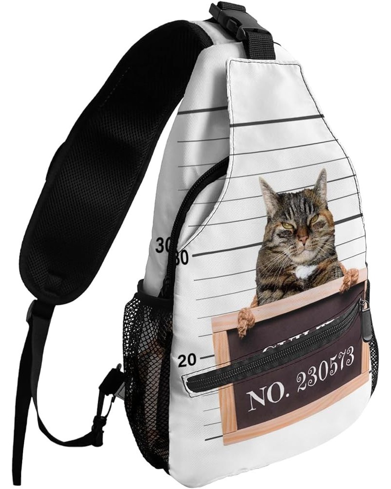 Sling Bag Crossbody Bag for Women Men Guilty Animal Crime Cat with Nunber Board No.230573 Waterproof Hiking Backpack Lightwei...