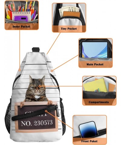 Sling Bag Crossbody Bag for Women Men Guilty Animal Crime Cat with Nunber Board No.230573 Waterproof Hiking Backpack Lightwei...