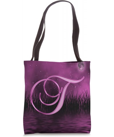 T Pink Night Dark Moon Stars Water Sky Initial Letter Name Tote Bag $9.18 Totes