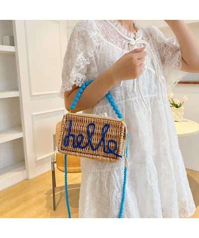 Beach Bag Purse for Women, Natural Hand-woven Rectangular Wicker Handbag, Pearl Basket Purse, Retro Summer Straw Tote Bag S-m...