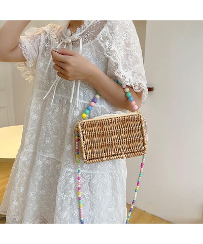 Beach Bag Purse for Women, Natural Hand-woven Rectangular Wicker Handbag, Pearl Basket Purse, Retro Summer Straw Tote Bag S-m...