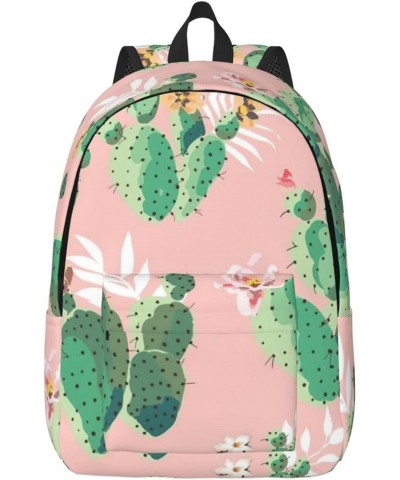 Tropical Cactus Print Lightweight Travel Canvas Backpack Casual Daypack For Men Women Work, Sports, Beach Black Medium $18.17...