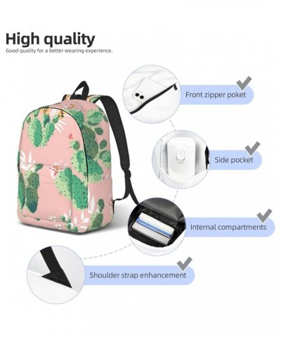 Tropical Cactus Print Lightweight Travel Canvas Backpack Casual Daypack For Men Women Work, Sports, Beach Black Medium $18.17...