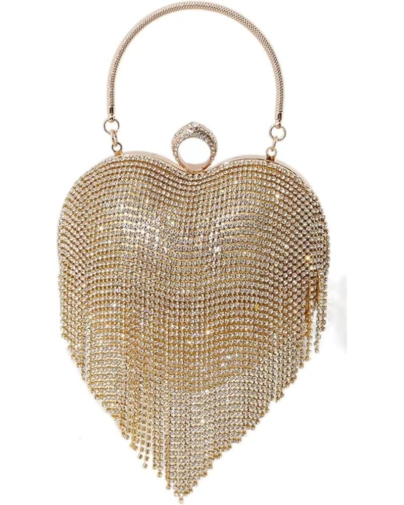 Heart-shaped Water Diamond Bag、tassel Studded Diamond Bag、heart-shaped Tassel Banquet Bag、heart Shaped Handbag Gold $15.77 Ev...