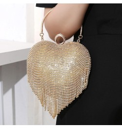 Heart-shaped Water Diamond Bag、tassel Studded Diamond Bag、heart-shaped Tassel Banquet Bag、heart Shaped Handbag Gold $15.77 Ev...