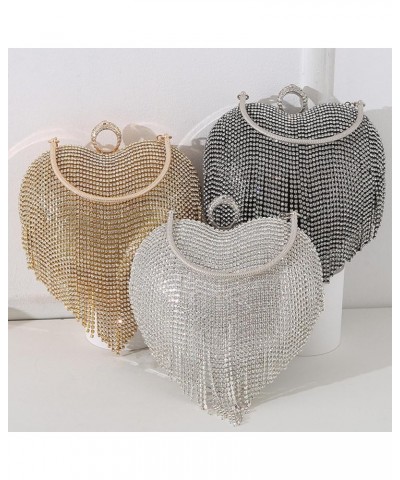 Heart-shaped Water Diamond Bag、tassel Studded Diamond Bag、heart-shaped Tassel Banquet Bag、heart Shaped Handbag Gold $15.77 Ev...