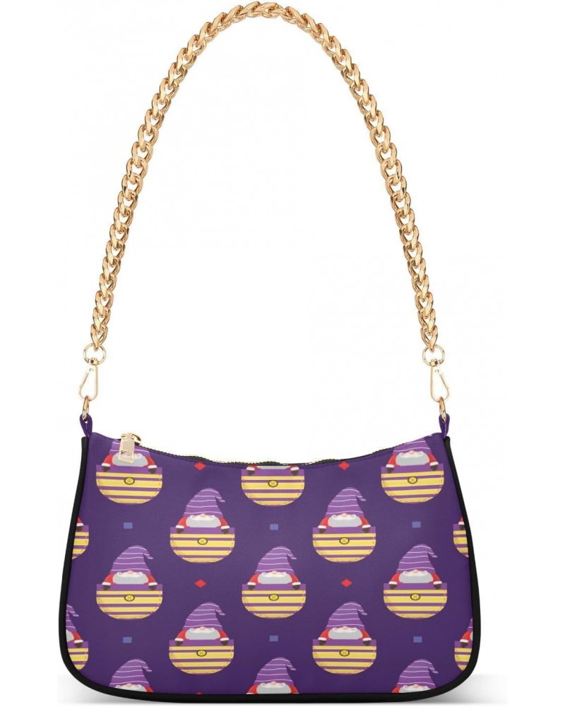 Purple Gnomes Shoulder Bag for Women Hobo Tote Handbag Gold Chain Crossbody Bag with Zipper Clutch Purse Handbags $15.67 Clut...