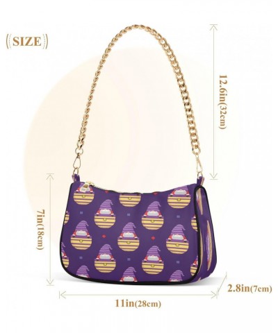 Purple Gnomes Shoulder Bag for Women Hobo Tote Handbag Gold Chain Crossbody Bag with Zipper Clutch Purse Handbags $15.67 Clut...