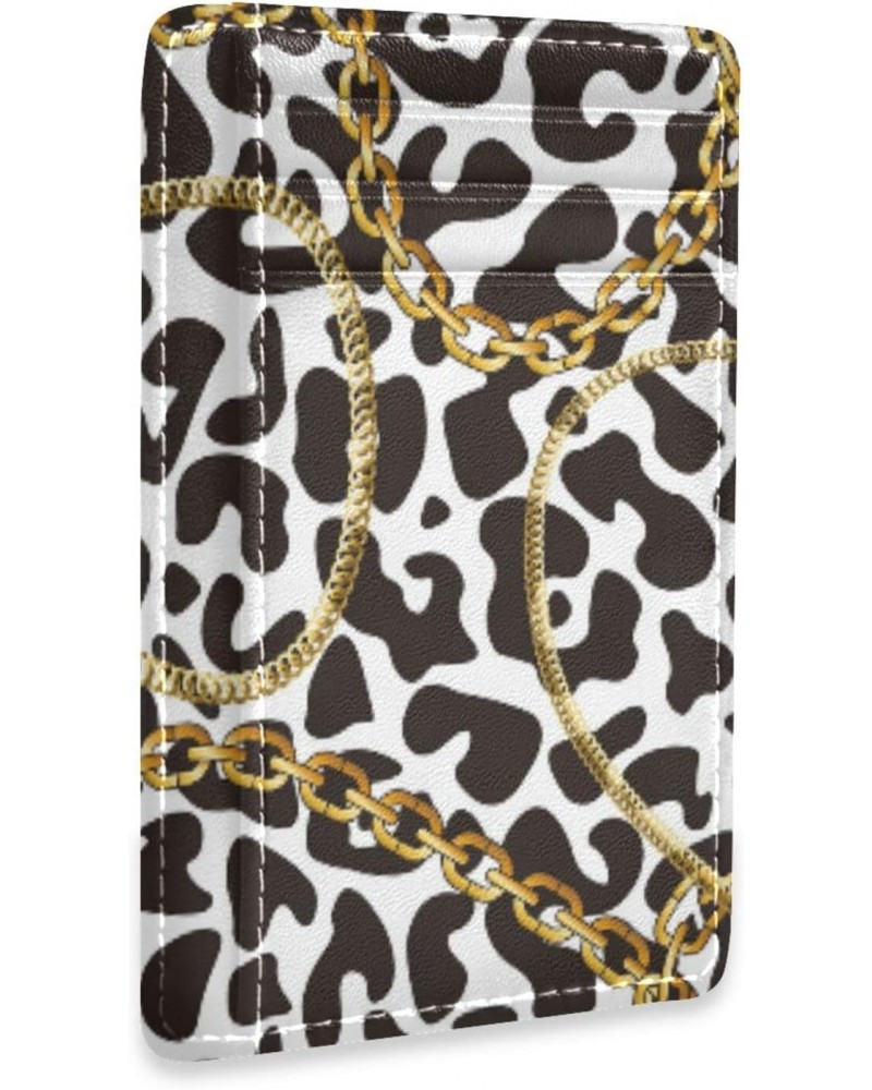 Golden Chains on Leopard Seamless Slim Minimalist Wallet Rfid Blocking Card Wallets PU Leather Front Pocket Wallets $10.07 Wa...