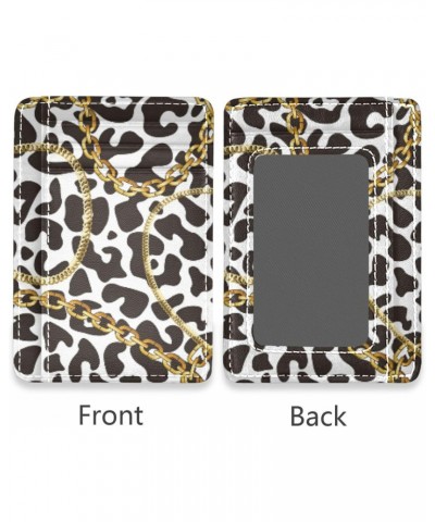 Golden Chains on Leopard Seamless Slim Minimalist Wallet Rfid Blocking Card Wallets PU Leather Front Pocket Wallets $10.07 Wa...