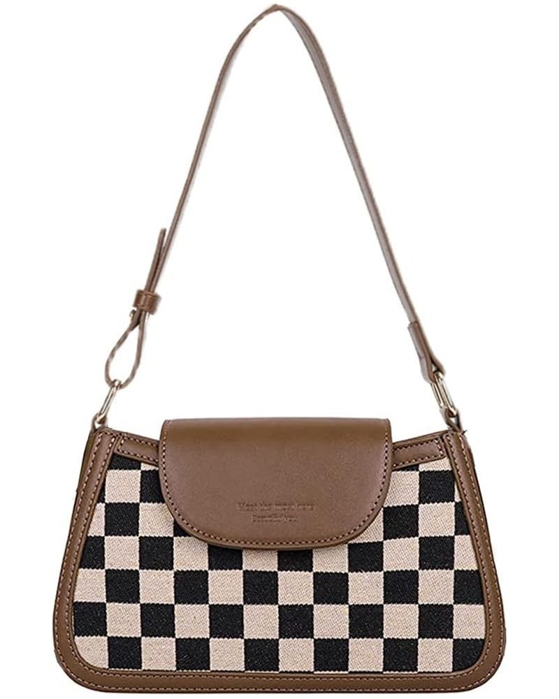 Women's Contrast Color Plaid Striped Saddle Crossbody Shoulder Underarm Satchel Handbag Tote Clutch Purse Hobo Bag Plaid Brow...