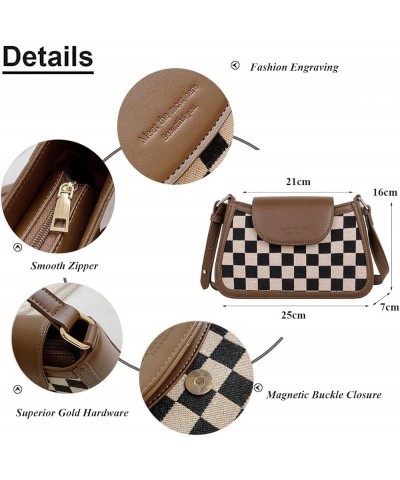 Women's Contrast Color Plaid Striped Saddle Crossbody Shoulder Underarm Satchel Handbag Tote Clutch Purse Hobo Bag Plaid Brow...