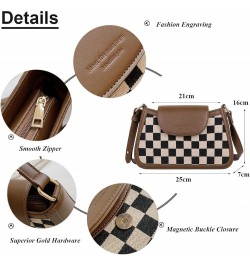 Women's Contrast Color Plaid Striped Saddle Crossbody Shoulder Underarm Satchel Handbag Tote Clutch Purse Hobo Bag Plaid Brow...