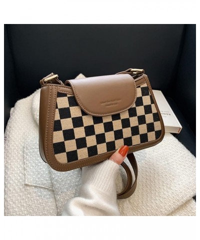 Women's Contrast Color Plaid Striped Saddle Crossbody Shoulder Underarm Satchel Handbag Tote Clutch Purse Hobo Bag Plaid Brow...