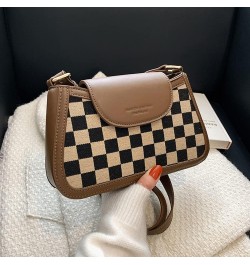 Women's Contrast Color Plaid Striped Saddle Crossbody Shoulder Underarm Satchel Handbag Tote Clutch Purse Hobo Bag Plaid Brow...