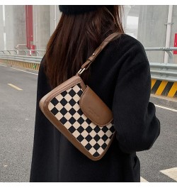 Women's Contrast Color Plaid Striped Saddle Crossbody Shoulder Underarm Satchel Handbag Tote Clutch Purse Hobo Bag Plaid Brow...