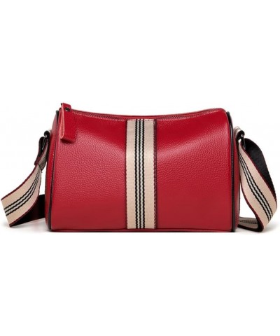 Cow Leather Crossbody Bag for Women Small Cylinder Purse Fashion Barrel Shoulder Bag Casual Commuter Bag Red $15.58 Satchels