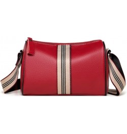 Cow Leather Crossbody Bag for Women Small Cylinder Purse Fashion Barrel Shoulder Bag Casual Commuter Bag Red $15.58 Satchels