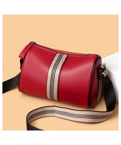 Cow Leather Crossbody Bag for Women Small Cylinder Purse Fashion Barrel Shoulder Bag Casual Commuter Bag Red $15.58 Satchels