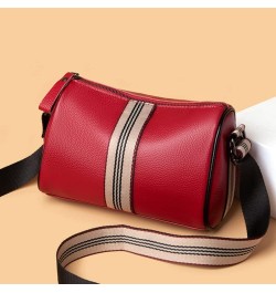 Cow Leather Crossbody Bag for Women Small Cylinder Purse Fashion Barrel Shoulder Bag Casual Commuter Bag Red $15.58 Satchels