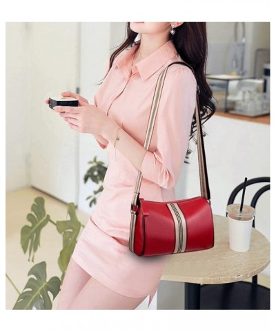 Cow Leather Crossbody Bag for Women Small Cylinder Purse Fashion Barrel Shoulder Bag Casual Commuter Bag Red $15.58 Satchels