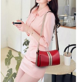 Cow Leather Crossbody Bag for Women Small Cylinder Purse Fashion Barrel Shoulder Bag Casual Commuter Bag Red $15.58 Satchels