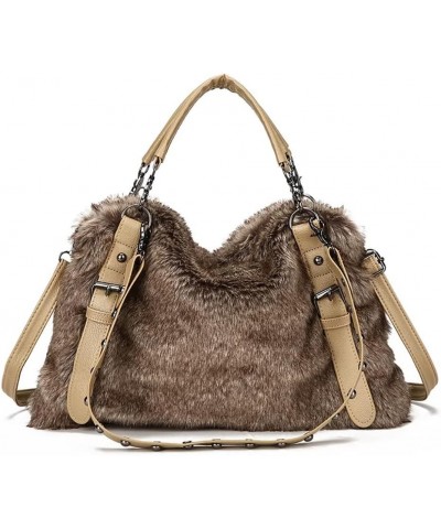 Shoulder Bag for Women Furry Plush Purse Elegant Satchel Handbag Large Capacity Top Handle Bag Vintage Crossbody Bag Brown $1...